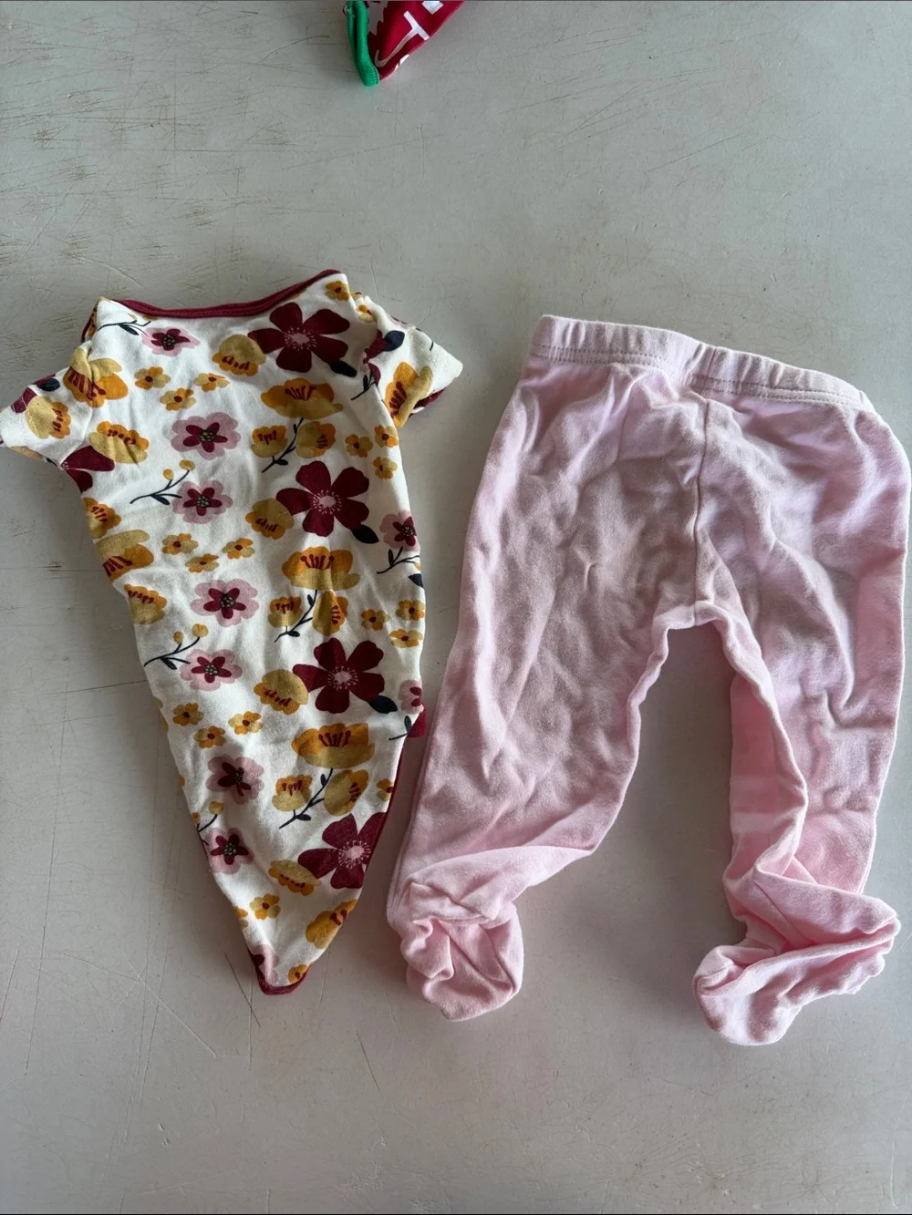 Baby Gear Floral Bodysuit & Pink Footed Pants Set - Burgundy Trim